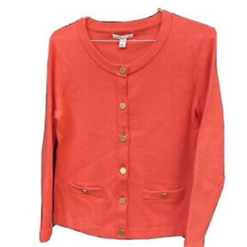 Banana Republic I ORANGE Sweater Cardigan w/Pockets and Gold Buttons Sz S - Picture 2 of 13
